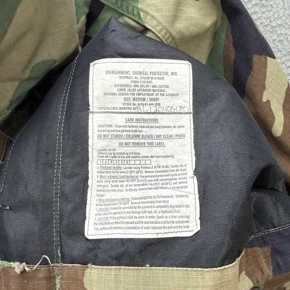 Vintage Military Jacket Adult Medium Short Woodland Camo Chemical Protective NFR - Picture 8 of 16